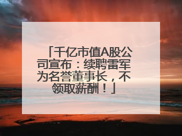 千亿市值A股公司宣布：续聘雷军为名誉董事长，不领取薪酬！